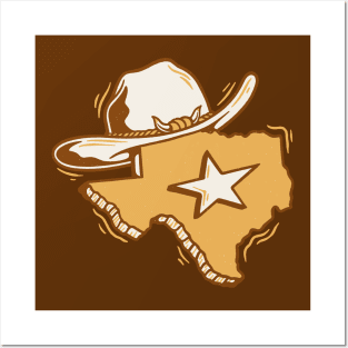 Retro Texas Illustration with Cowboy Hat and Lone Star Posters and Art